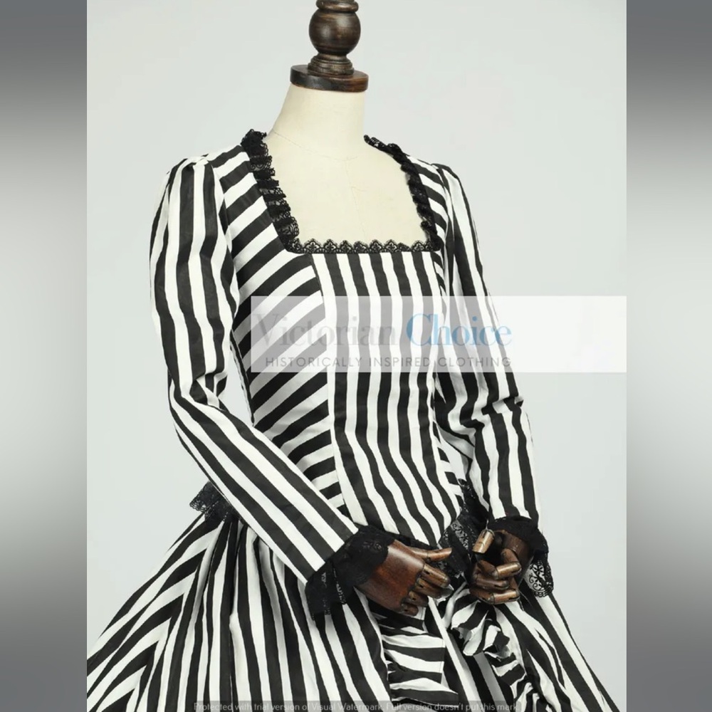 Victorian Choice Gothic Sleepy Hollow Gown Black & White Beetlejuice Dress - Picture 4 of 15